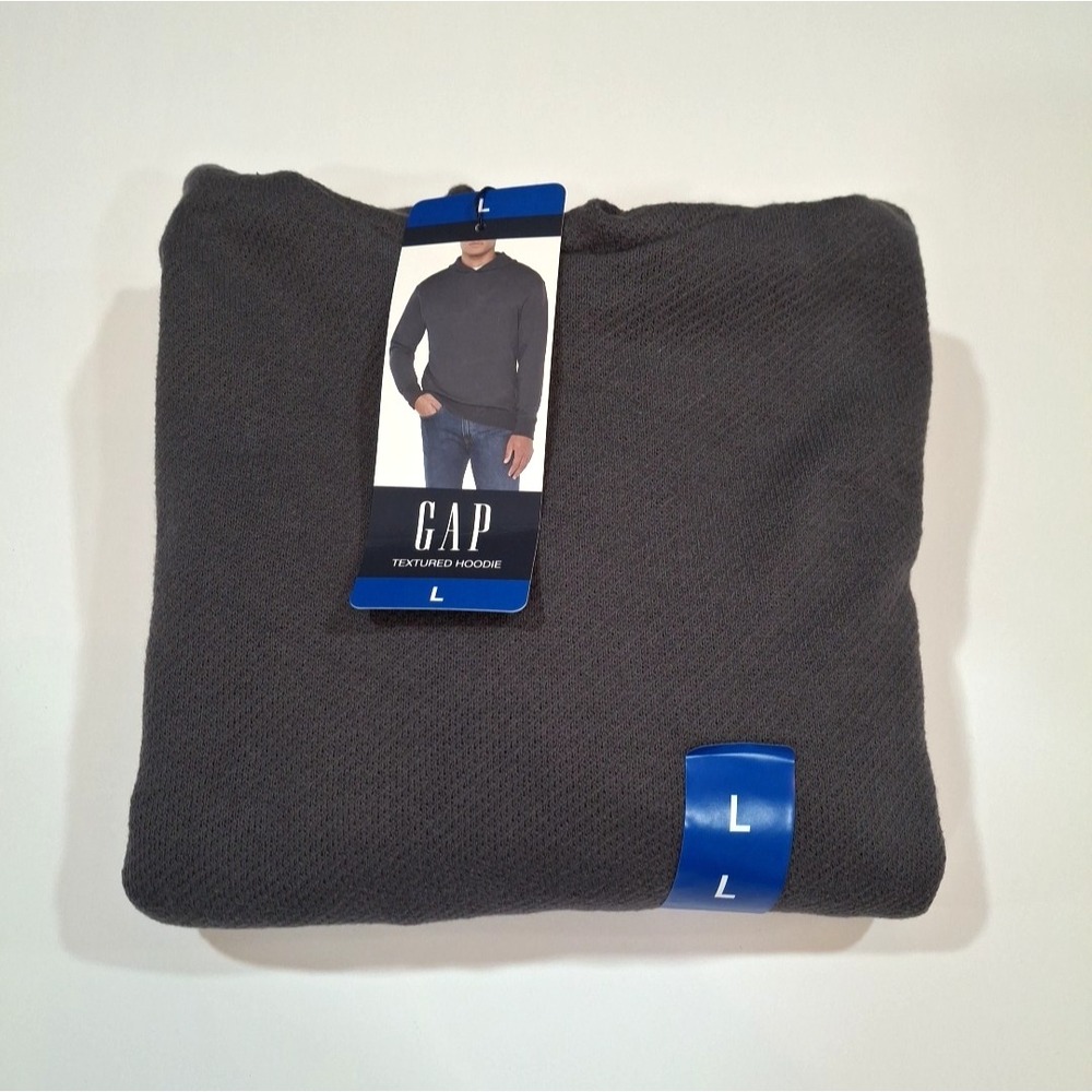 GAP Men Textured Hoodie Gray Pullover Long Sleeve Size Large